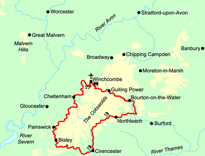 Map Of Cotswolds England